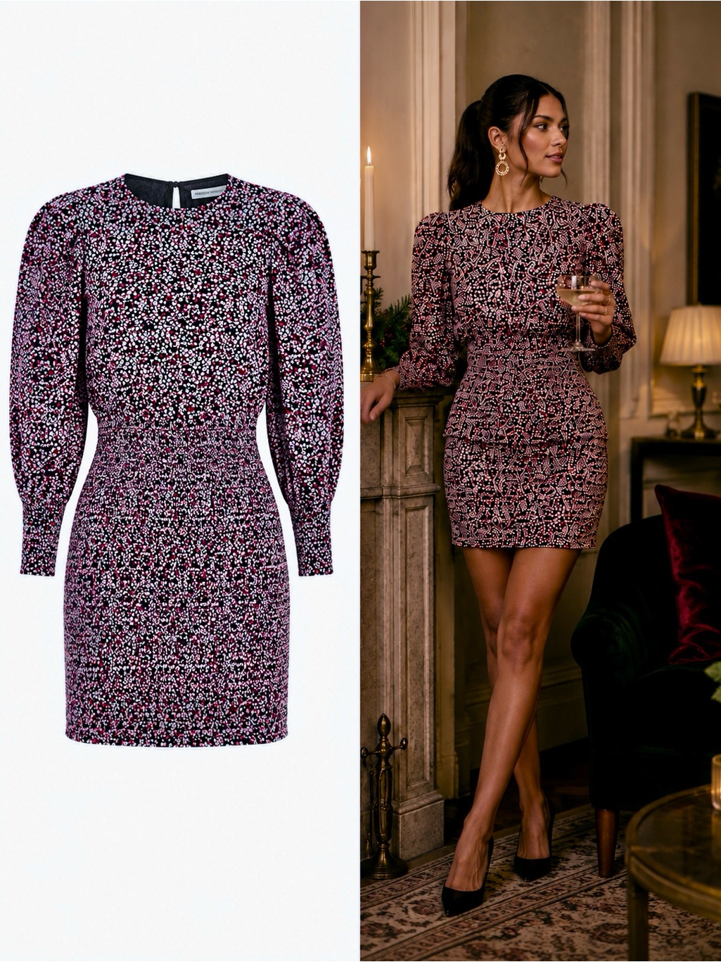 Rebecca Minkoff Tabby Dress Xs Red Multi Floral Smocked Mini Puff Sleeve Nwot